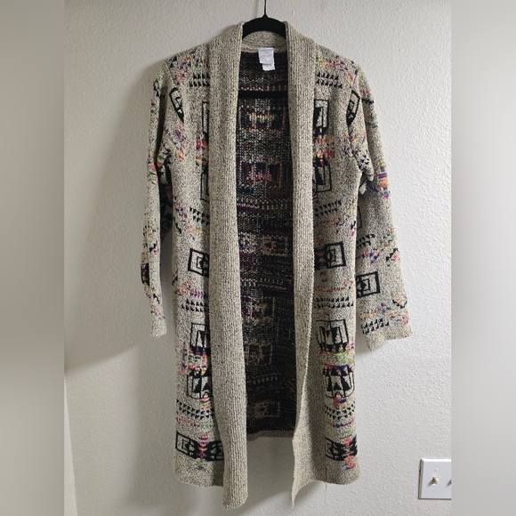 Northern Angel Sweaters - Norther Angel Long Cardigan Rainbow Tan Knit